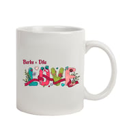 İsme Özel Kupa Bardak - Çiçekli Love Temalı (Beyaz)