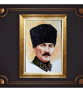 Altın Varaklı Çerçeveli Paspartulu Atatürk Tablo z5148 (Gold)