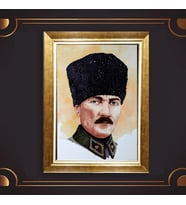 Altın Varaklı Çerçeveli Paspartulu Atatürk Tablo z5148 (Gold)