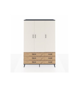 Hyperion Dolap 5 Raflı 6 Çekmeceli Tek Askılı 132x44x195 Antrasit-Aytaşı/Çam