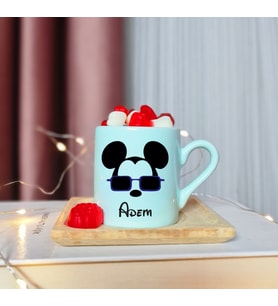 Mickey Mouse Tasarımlı Kişiye Özel Yeşil Türk Kahvesi Fincanı