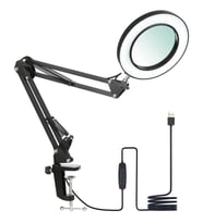 8x Büyüteçli LED 360 Derece Ayarlanabilir Masa Lambası 3 Renk Modlu Metal Esnek Kelepçeli