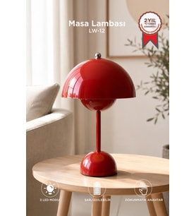 Torima Yuvarlak Masa Lambası 3 Modlu Şarjlı Led Işıklı Gece Lambası LW12 Kırmızı
