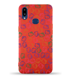 Samsung Galaxy A10s Uyumlu Lansman Kılıf Hello Kitty Tasarımlı İçi Kadife Kapak-Kırmızı (Şeffaf)