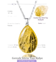 Sertifikalı Damla Model Gerçek Sitrin Taşı Kolye - Gümüş Aparatlı (Çok Renkli)