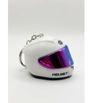 Işıklı Fenerli Mini Moto Kask Anahtarlık Beyaz