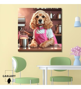 Kare Kanvas Kahve Köşesi Cafe Tablosu Barista Açık Renk Cocker