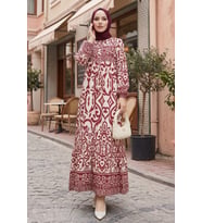 Laysa Desenli Viskon Elbise 1721 - Bordo