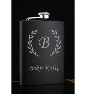 Kişiye Özel  9 Oz Siyah Paslanmaz Çelik Cep Matarası 266 Ml İçecek Cep Matarası