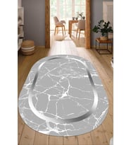 Dijital Baskılı Kaymaz Taban Yıkanabilir Oval Salon Halısı Mutfak Halısı Yolluk NDO-SD-576 (Gri)