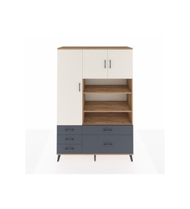 Hyperion Dolap 9 Raflı 5 Çekmeceli 3 Kapaklı 132x44x195 Çam-Aytaşı/Antrasit