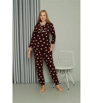 Giyim Polar Kadın Kapşonlu Pijama Takımı Bordo