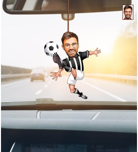 Kişiye Özel Karikatürlü Futbolcu Ahşap Araba Dikiz Ayna Süsü