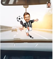 Kişiye Özel Karikatürlü Futbolcu Ahşap Araba Dikiz Ayna Süsü