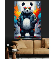 Gözlüklü Cool Panda Figürü Dekoratif Kanvas - Mdf Ahşap Tablo