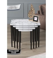 1.sınıf Mdf Beyaz Mermer Desen 4lü Zigon Sehpa Takımı