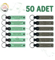 Yeşil & Kül Gri, Kuaför Müşterilerine Teşekkür Hediyesi, 50’li Set, İsim Yazılabilen Deri Anahtarlık