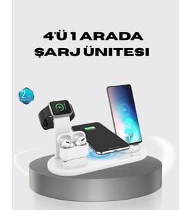 4’lü Kablosuz Şarj Standı iPhone Watch ve AirPods Çoklu Şarjlı