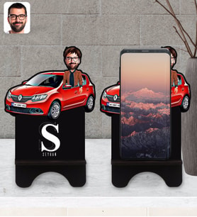 BK Gift Kişiye Özel Plakalı Erkek Renault Sandero Karikatürlü Ahşap Biblo Telefon Standı-1