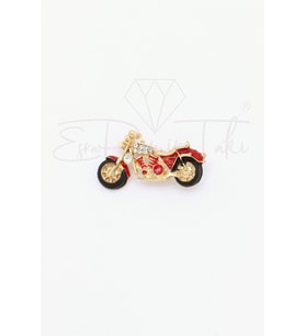 Zirkon Taşlı Kırmızı Motosiklet Broş