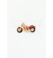 Zirkon Taşlı Kırmızı Motosiklet Broş