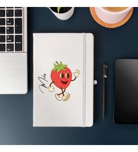 Kişiye Özel Çilek Karakterli Eğlenceli Tasarım Deri Kapak Defter (Beyaz)