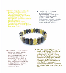 Özel Tasarım Doğal Taş Rolex Bileklik -Obsidyen-Sitrin-Bronzit-Kaplan Gözü B296