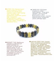 Özel Tasarım Doğal Taş Rolex Bileklik -Obsidyen-Sitrin-Bronzit-Kaplan Gözü B296