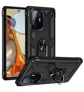 Xiaomi Mi 11T 5G Uyumlu Kılıf Standlı Manyetik Yüzüklü Military Magnetic Ring Polycarbonate and TPU Case (Siyah)