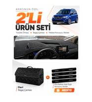 RENAULT KANGOO (2023-2026) Uyumlu Torpido Örtüsü + Deri Bagaj Çantası + Sticker Seti - Siyah