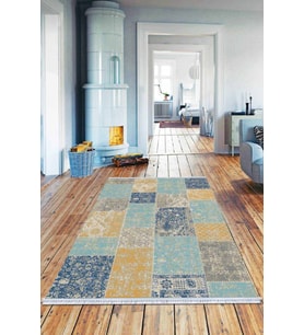 Çok Renkli Patchwork Dokuma Pamuk Taban Kaymaz Kilim KLM069