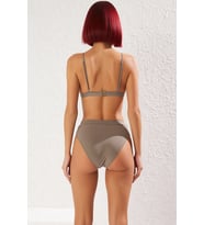 Kadın Bikini Takımı Leopar Desenli Üçgen Kaplı Balensiz Yüksek Bel Hipster Kolsuz Örme Raşel