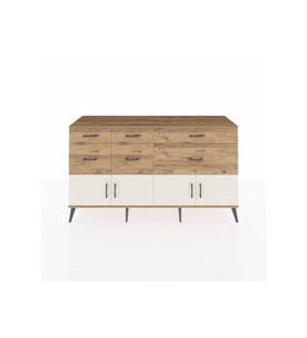 Kronos Konsol Tek Raflı 6 Çekmeceli 4 Kapaklı 176x59x99 Çam-Aytaşı/Çam
