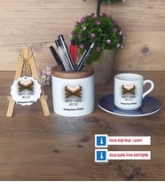 Kuran Kursu Hocası Hediye Sepeti Kalemlik, Türk Kahvesi Fincanı Kırmızı, Ahşap Anahtarlık Hediye (Model 2)