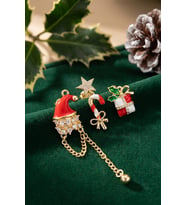 Gold Noel Baba Şapkalı Zirkon Taşlı Yılbaşı Küpe