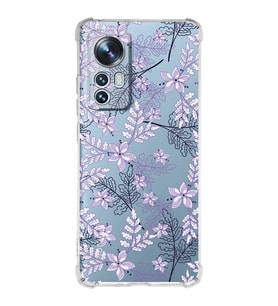 Xiaomi Mi 12 Uyumlu Köşe Korumalı Antişok Kapak Floral Lila Tasarımlı Şeffaf Silikon Kılıf