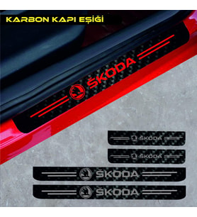 Skoda Karoq İçin Uyumlu Aksesuar Oto Kapı Eşiği Sticker Karbon 4 Adet
