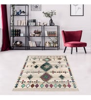 Kilim Desenli Etnik Dijital Baskı Yıkanabilir Kaymaz Taban Modern Salon Halı ve Yolluk (Bej)