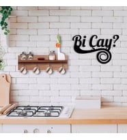BK Home Doğal Ahşap Raflı Dekoratif Fincan Askılığı ve Bi Çay Duvar Süsü-4 (Beyaz)
