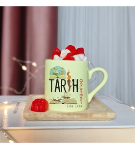 Tarih Öğretmeni Tasarımlı Kişiye Özel Sarı Türk Kahvesi Fincanı