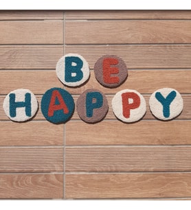 Mi-Knitting, Be Happy Bardak Altlığı, 7 parça Punch Nakışı Bardak Altlığı, Elişi Bardak Altlığı