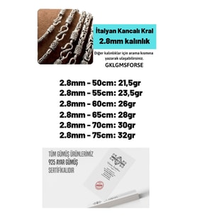 2.8mm Italyan Kancalı Kral Model 925 Ayar Gümüş Erkek Kolye Zincir 240079804