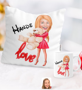 BK Gift Kişiye Özel Karikatürlü Sevimli Ayıcık Yastık Kupa Seti (Model 1)