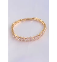 Vip Seri Pirinç Pembe Zirkon Taşlı Gold Renk Baget Model Bileklik 5886 - SSSSSS7321-3922