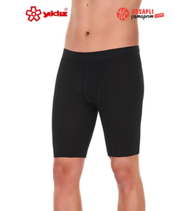 Yıldız Premium Erkek Modal Pamuklu Kemer Bel Lastik Uzun Rahat Katlanma Yapmaz Boxer (Siyah)