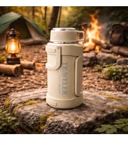 1600 Ml Çift Katmanlı Vakumlu Çelik Termos Taşıma Saplı Sızdırmaz Outdoor Büyük Boy (Antik Bej)
