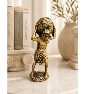 Atlas Heykeli 14 cm Antik Gold Dekoratif Biblo Mitolojik Ev Dekorasyonu & Masa Üstü Aksesuar