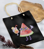 BK Gift Yaz Temalı Siyah Halat Saplı Kumaş Plaj Çantası -19, Baskılı Omuz Çantası, Alışveriş Çantası, Arkadaşa Hediye, Sevgiliye Hediye