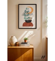 Boho Saksı Bitki, Siyah Çerçeveli Duvar Tablosu - Modern Ev Dekorasyonu