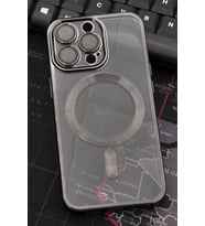 iPhone 14 Pro Uyumlu MagSafe Özellikli Siyah Renkli Kenarlı Lazerli Şeffaf Kılıf Lens Korumalı (Renksiz)